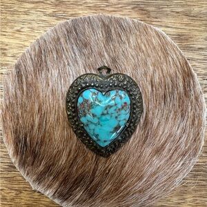 Turquoise Heart Pendant Necklace - Vintage-Style Silver Tone